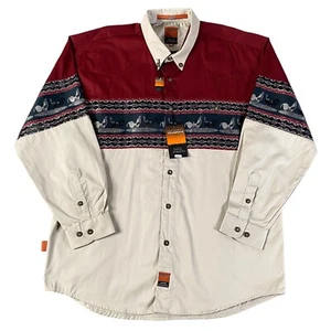 Vintage Rodeo Carte D'identite Shirt Men Medium Red Beige Rooster Gaucho Western - Picture 1 of 10
