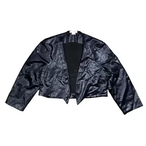 Vintage Helmut Lang Satin Midnight Blue Open Front Crop Blazer Jacket Womens 4 - Picture 1 of 11
