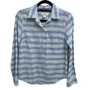 Vineyard Vines Linen Blend Striped Popover Top Size 0 - Picture 1 of 6