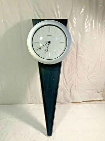 *AS IS* Solid Black Wood Seiko Wall Clock (Missing Swinging Pendulum) QXC111SLH Cover