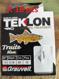 Lot 69 packs 10 Hameçons N°10-12-14 montés GRAUVELL Truite Bleu Teklon peche cou - Photo 1/6