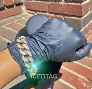 HIP HOP MIAMI CUBAN LINK NECKLACE BRACELET GOLD PLATED ICED ICE OUT CZ BRACELET - Picture 1 of 6