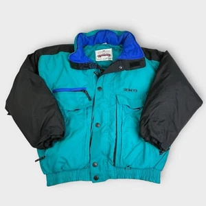 Vintage Obermeyer Down Ski Jacket Teal Black 90s Retro Puffer Coat Men’s L - Picture 1 of 15