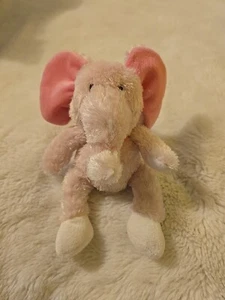 Rare HTF Pink Baby Prestige Plush Elephant Sewn Brown Eyes & Smile Pellet Bottom - Picture 1 of 7