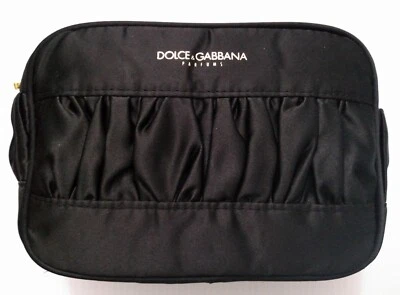 Dolce Gabbana Bolso sin asas negro satinado Maquillaje Cosméticos Bolsa Artículos de tocador Nuevo WO Etiqueta Foto 1 de 4