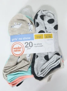 Girls 20 Pack Wonder Nation Multicolor No-Show Socks Size L 4-10 NEW - Picture 1 of 3