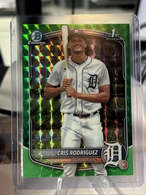 2025 Bowman Chrome 1st Chris Rodriguez Green Geometric Refractor /99 Tigers - Image 1 of 2