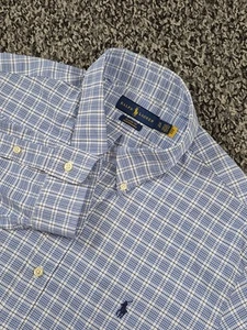 Polo Ralph Lauren camicia uomo XL blu manica lunga plaid performance usata in ottime condizioni bottone - Foto 1 di 8