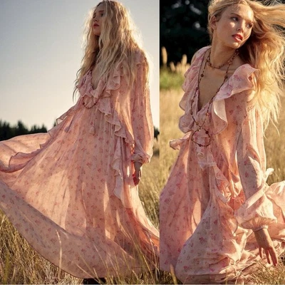 Spell & the Gypsy Bohemian Ethereal Billowy Ruffle Fleur Gown Maxi Dress Large - Image 1 of 4