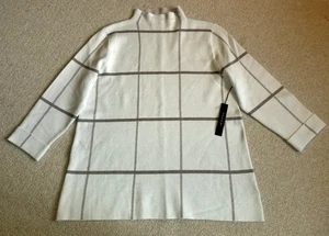 Neu mit Etikett Damenpullover-TAHARI-elfenbein/braun Fensterscheibe Mockneck Po Quiet Luxus-L - Bild 1 von 5