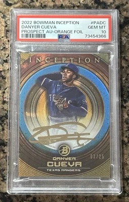 2022 BOWMAN INCEPTION DANYER CUEVA PROSPECTS AUTO ORANGE # /25 PSA 10 Gem Mint - Image 1 of 2
