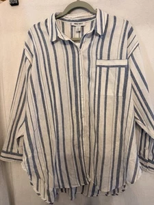 Camicia donna Nine West Jeans grande relaxed fit misto lino a righe nuova con etichetta.F25 - Foto 1 di 9