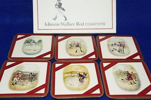 Johnnie Walker Red Coasters Set of 6 Cork Backing-HTF Made in England NIB - Picture 1 of 6