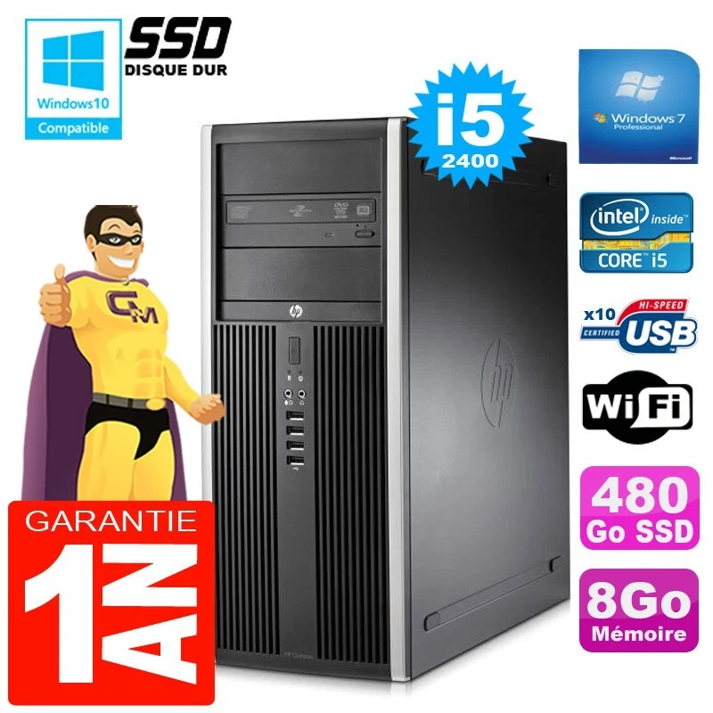 PC Tour HP Compaq 8200 Core I5-2400 Ram 8Go Disque 480Go SSD Graveur DVD Wifi W7 - Photo 1/1