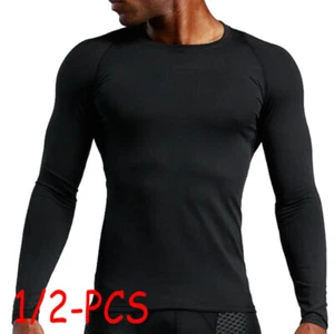 Men's Quick Dry T-Shirt Top Long Sleeve Winter Thermal Undershirt Sports Tops US - Picture 1 of 12