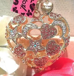 Betsey Johnson Inlaid With Crystals Hollow Stars And Hearts Pendant Necklace - Picture 1 of 10