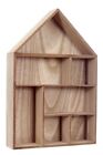 WALL STORAGE UNIT CUBE DISPLAY SHELF NATURAL WOOD HOUSE SHAPE 7 COMPARTMENT HOME