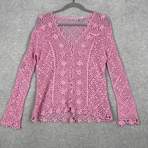 Design Assets Womens Linen Blend Crochet Sweater Size PM Coquette Y2K Fairy - Picture 1 of 7