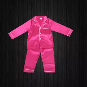 Kids Pajama Set Sleepwear/Loungewear Hot Pink Silk/Satin Button-down - Picture 1 of 9