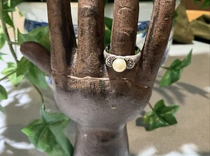 Sterling Silver  Ring SZ 7.5 PEARL AND MARCASITE - Picture 1 of 8
