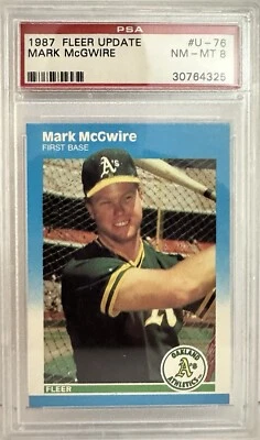 Graded 1987 Fleer Update Glossy #U-76, Mark McGwire, Oakland A's, PSA NM-MT 8 - Image 1 of 2