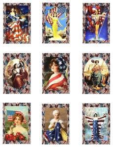 Patriotic Ladies A Reproduction Crazy Quilt Fabric Blocks 9 @ 2X3" Each - Picture 1 of 1