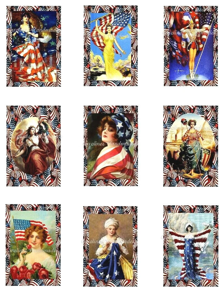 Patriotic Ladies A Reproduction Crazy Quilt Fabric Blocks 9 @ 2X3" Each - Image 1 of 1