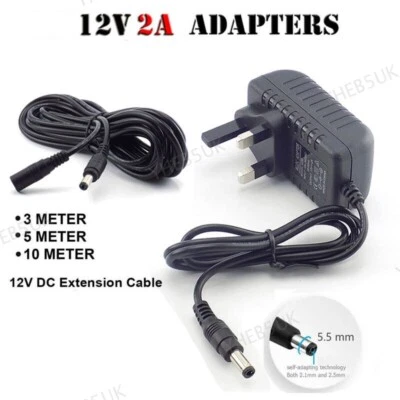 12V 2A AC/DC Power Supply Adapter Safety Charger For LED Strip CCTV Camera 8H - Image 1 of 4
