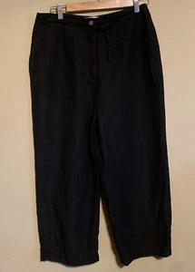 Linden Hill 100% Silk Black Pants Women's M Pockets Drawstring Button - Picture 1 of 4
