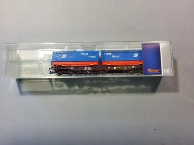 ROCO ech HO ep VI ref 67526 Wagon OBB containers HAUS BLEUS avec boite - Immagine 1 di 2