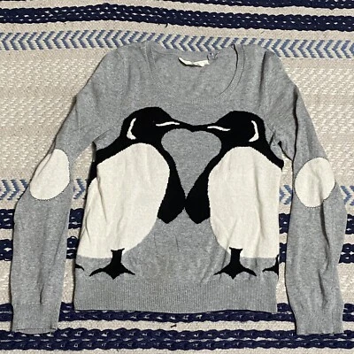 Suéter Anthropologie HWR Gris Pingüino Talla Pequeña Algodón/Lana/Angora Pelo de Conejo Foto 1 de 4