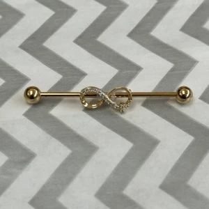 14 Gauge Gold Plated Infinity Gem Industrial Barbell New Earring Cartilage 1.5” - Picture 1 of 1