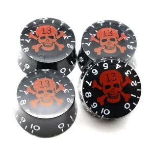 NEW 4 Skull Red Buttons - 4 Plastic Knobs - LP & SG Guitar - Picture 1 of 3