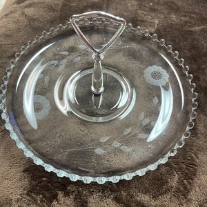 Vintage Beaded Candlewick Floral DesignServing Tray Chrome Handle Imperial Glass - Picture 1 of 6