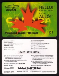 $1. Telecard World '95 East Show Maple Leaf & Peace Dove Design Scheda telefonica USATA - Foto 1 di 2