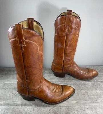 Botas vaqueras occidentales vintage de cuero j Chisholm marrón jaspeado #D931 para hombre talla 8,5 Foto 1 de 4