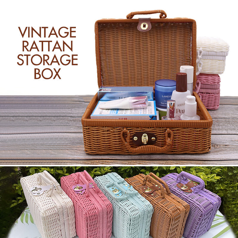 Cesto In Rattan Con Coperchio - Scatola Organizzata XL, 35x25x13 Cm, Bianco, Con Manici - Foto 10