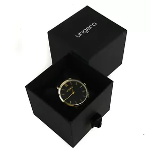 UNGARO Men's Watch Spain Tweed Black Gold Roman Leather Classic Quartz 42mm - Picture 1 of 12