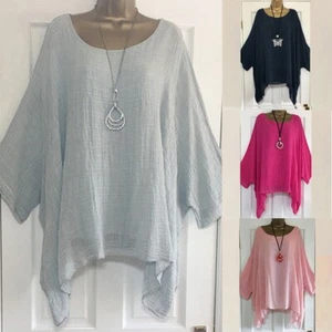 T-shirt donna maniche a pipistrello estiva lino sciolto top tunica top blusa - Foto 1 di 10
