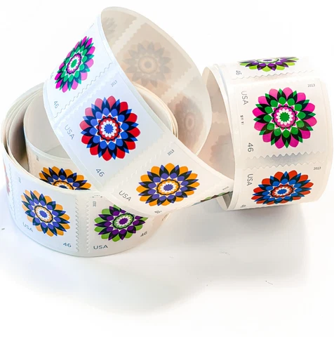 US # 4722-25 / 4725a Kaleidoscope Flowers 46c (2013) - Coil Roll 50 Stamps NEW! Cover