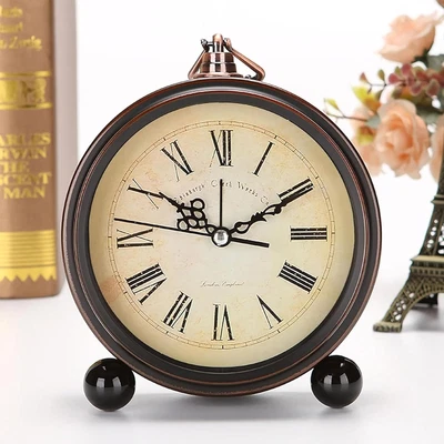 Tischuhr im antiken Vintage-Retro-Nostalgie-Design aus Metall, Schreibtischuhr - Bild 1 von 4