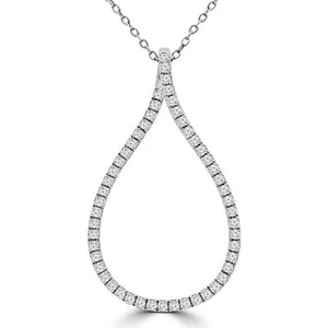 0.54 CT Round VS1 F Diamond Pendant Necklace 14K White Gold - Picture 1 of 2