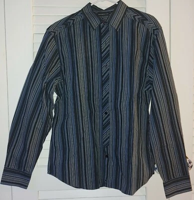 DKNY Dress Shirt Black Blue Gray Stripe Large New Without Tags - Image 1 of 4