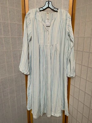 Nuevo con etiquetas Vestido Maxi Camisón Free People Para Mujer Azul Marfil Rayas XS Foto 1 de 4