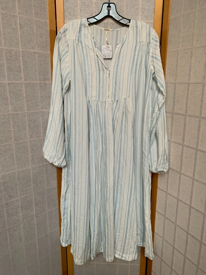 Nuevo con etiquetas Vestido Maxi Camisón Free People Para Mujer Azul Marfil Rayas XS Foto 1 de 4