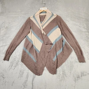 Jag Cardigan Women's S SMALL TOP BROWN/BEIGE RAMIE VISCOSE Ribbed Drapped L/S - Foto 1 di 7