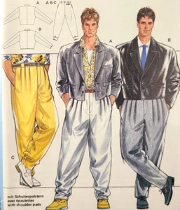 Vtg 1980s UC Burda 6264 Sew Pattern Mens Jacket Oversized Pleated Peg Leg Pants - Picture 1 of 4