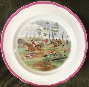 Fox Hunt Hunting Spode Dinner Plate Gone Away Magenta Rim - Picture 1 of 9