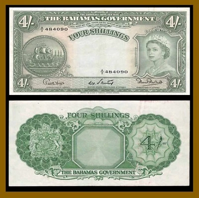 Bahamas 4 Shillings, 1953 P-13a QEII VF - Image 1 of 3