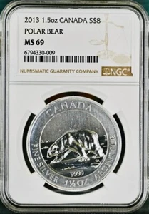 2013 Polar Bear Canada 1.5 oz .999 Silver Coin NGC MS69 - Picture 1 of 2